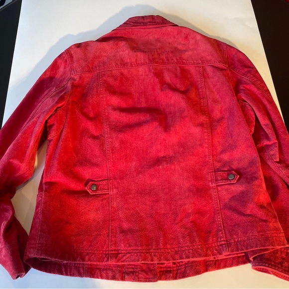 Coldwater Creek Womens Snap Closure Red Leather Suede Jacket Size L Fitted - Picture 2 of 5